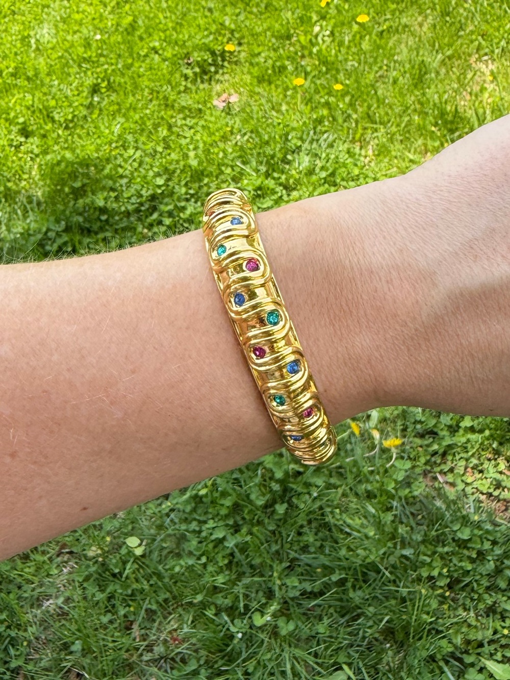 Vintage Swarovski Crystal Gold Multicolor Bangle Bracelet - Picture 9 of 12